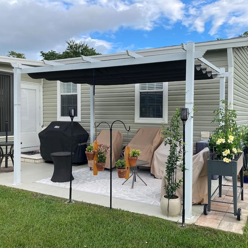 PURPLE LEAF Gazebo White Aluminium Outdoor Retractable Pergola with Canopy Cover