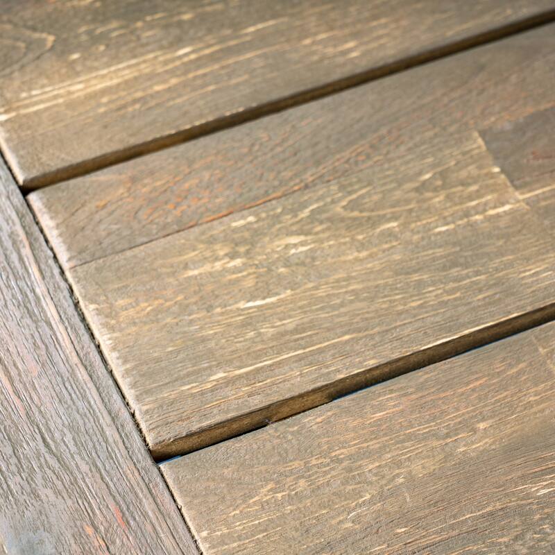 Roomfitters Outdoor Acacia Wood Dining Table with H-Stretcher Base, Rustic Farmhouse Patio Table, Sandblast Grey Finish