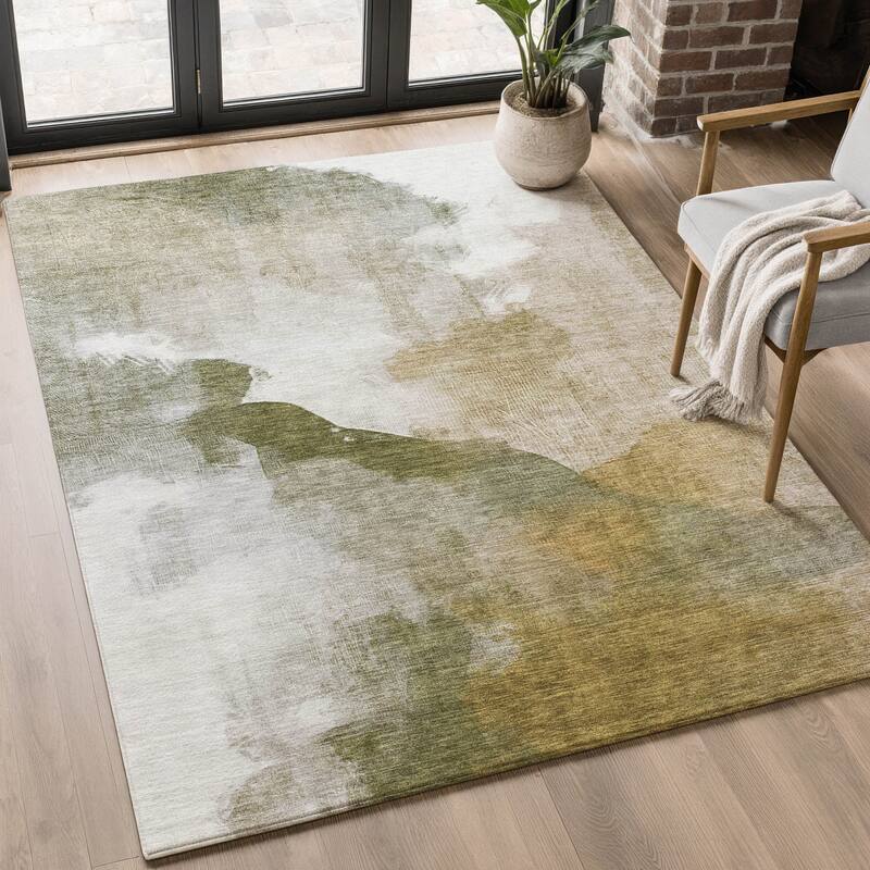 Premium Washable Super Soft Abstract Contemporary Mayfield Rug - Green - 2'6" x 3'10"