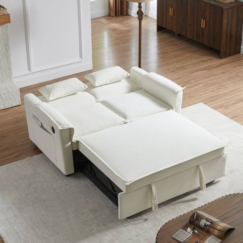 55" Fabric Sofa Bed with Sleeper, Adjustable Backrest & 2 Lumbar Pillows