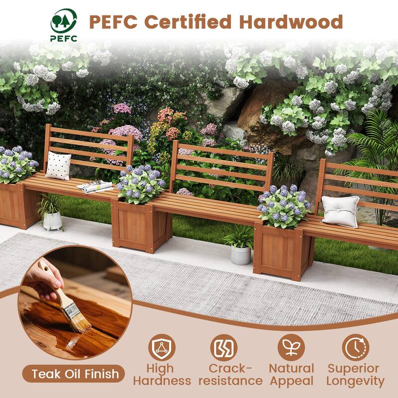 Hardwood Planter Box with Bench for Garden Yard Balcony - 68" x 16" x 18" (L x W x H)