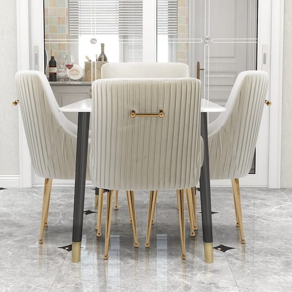 SEYNAR Modern Glam Boucle Pleated Velvet Dining Chair or Vanity Chair