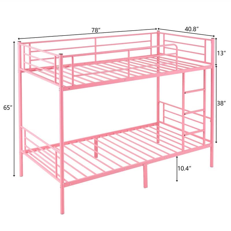Iron Bed Bunk Bed with Ladder for Kids Twin Size White