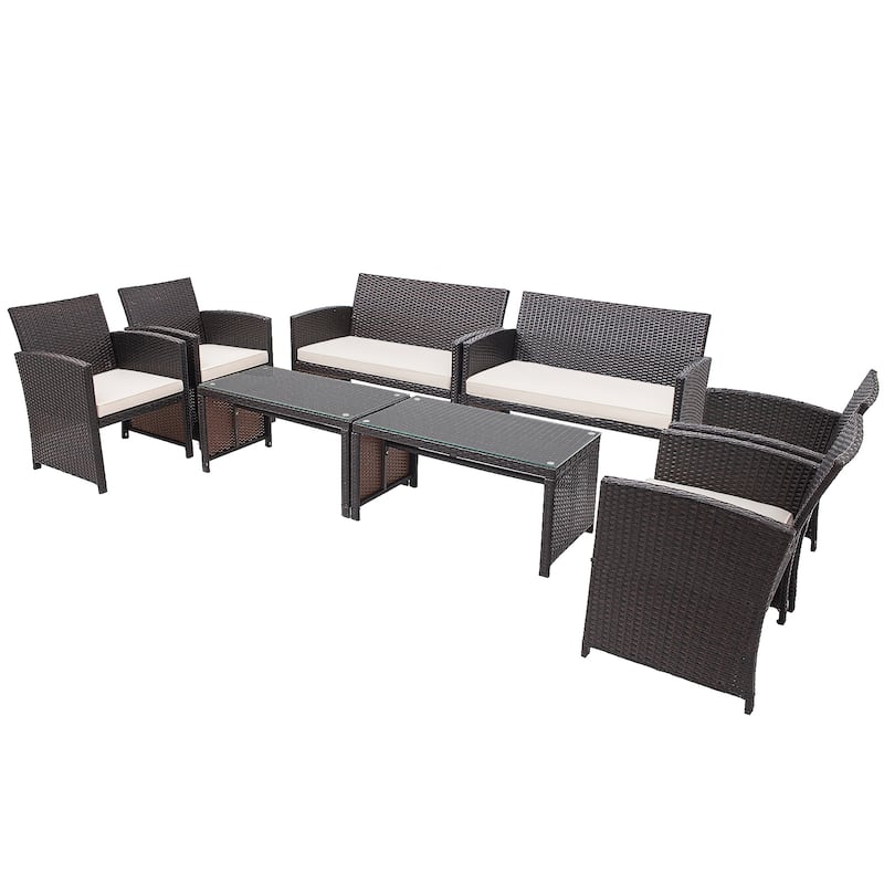 Costway 8PCS Patio Rattan Furniture Set Cushioned Chair Sofa Coffee