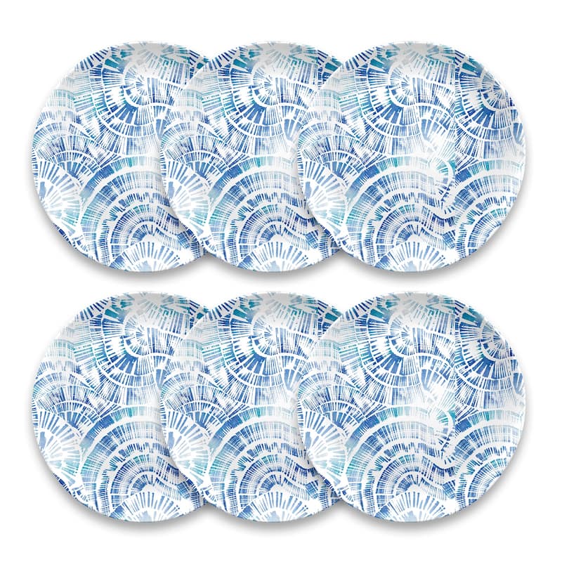 Abode Homewares Coastal Scallops Melamine Dinner Plate - Blue - 10.5" - Set of 6 - 6 Piece
