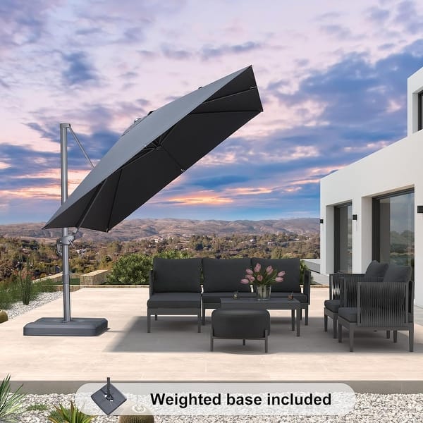 slide 2 of 6, PURPLE LEAF Stylish UV50+ Fade Resistant Patio Cantilever Umbrella With Base 10ft Dark Grey