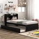 preview thumbnail 7 of 13, Twin Wood Platform Bed with Trundle, Versatile Platform Bed with Storage Headboard, Solid Wood Bedframe for Living Room Bedroom