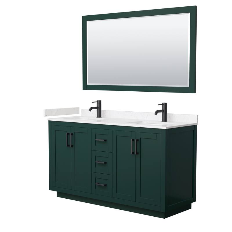 Miranda Bathroom Vanity Set, Cultured Marble Top, 58-Inch Mirror - 60-Inch Double - Green, Black Trim, Carrara Cultured Marble Top