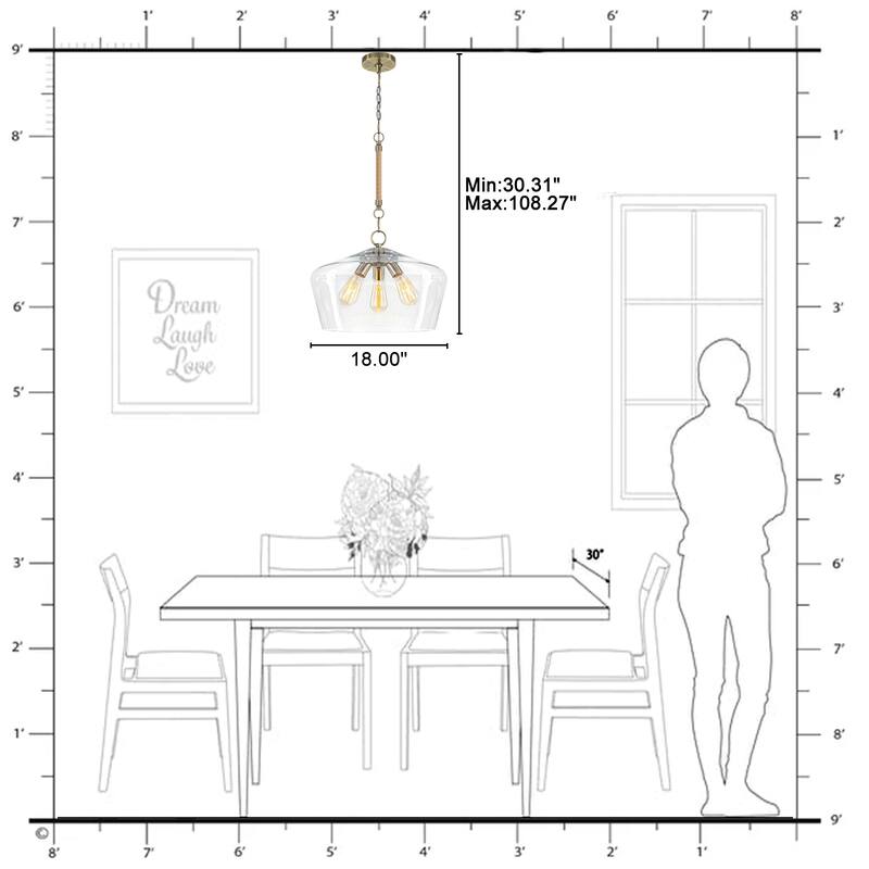 Modern 3-Light Clear Glass Pendant Chandelier for Kitchen Dining Room - Dia.18-in