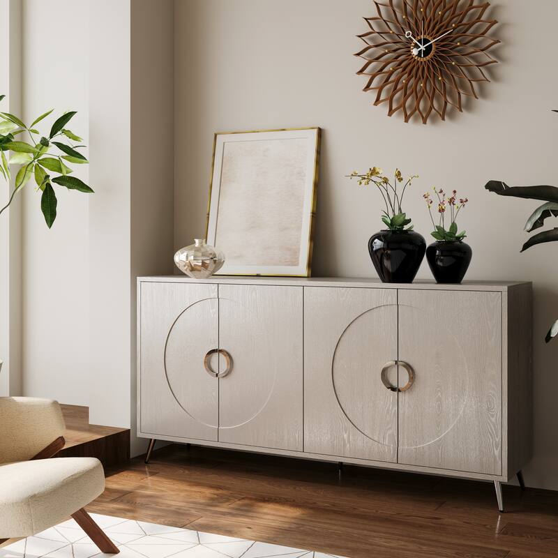 Wooden Accent Storage Cabinet Sideboard/Buffet Coffee Bar Cabinet with Adjustable Shelves for Dining Living Room Entry Hallway