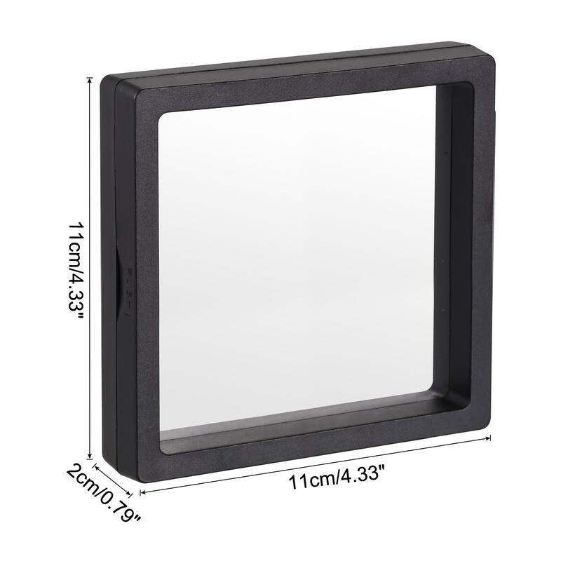 Floating Thin Film Display Box, ABS Frame Case Pack of 6 - Black - 11cm x 11cm x 2cm
