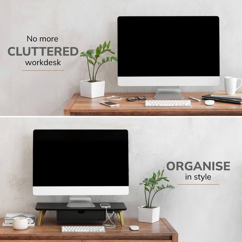 Jani Wood Monitor Stand Riser Desk - Ergonomic Design Stand, Desktop Organizer Table for Home, Office Workspace, Gaming Desk
