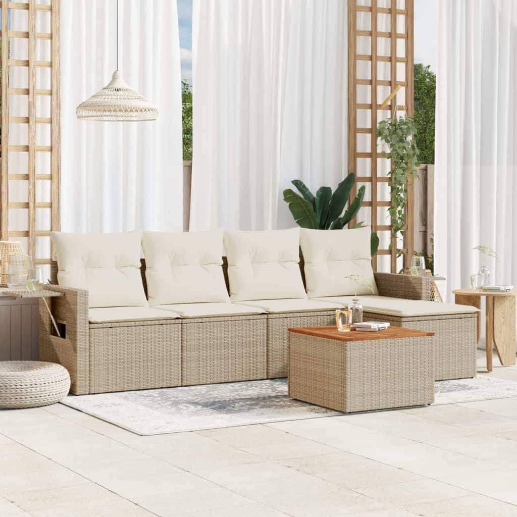 vidaXL Garden Sofa Set 6 Piece with Cushions Outdoor Sofa Set Poly Rattan - 21.7 x 21.7 x 14.6 in (W x L x H)