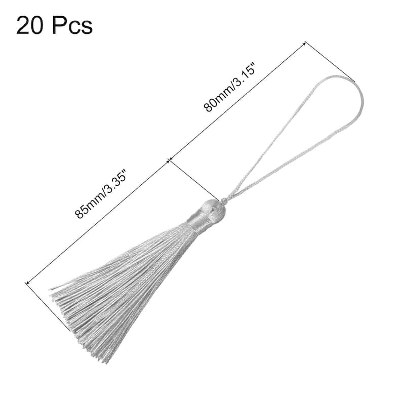6.5" Silky Bookmark Tassels with Loop for DIY Craft Accessory, 20Pcs Grey - Grey