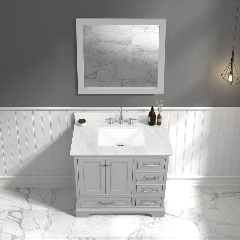 Blossom Copenhagen 36" Bathroom Vanity with Marble Top, Sink & Mirror
