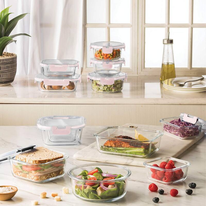 24 Piece Glass Storage Containers with Lids - Leak Proof, Dishwasher Safe Glass Food Storage Containers