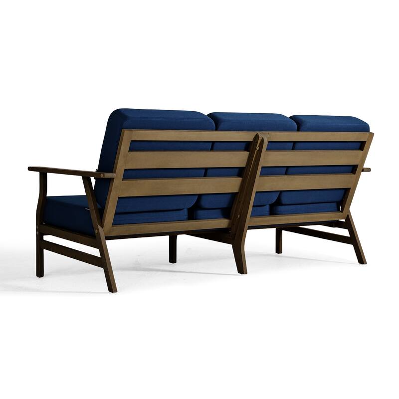 Modern Wood Cushioned Outdoor Patio Sofa Loveseat with Coffee Table