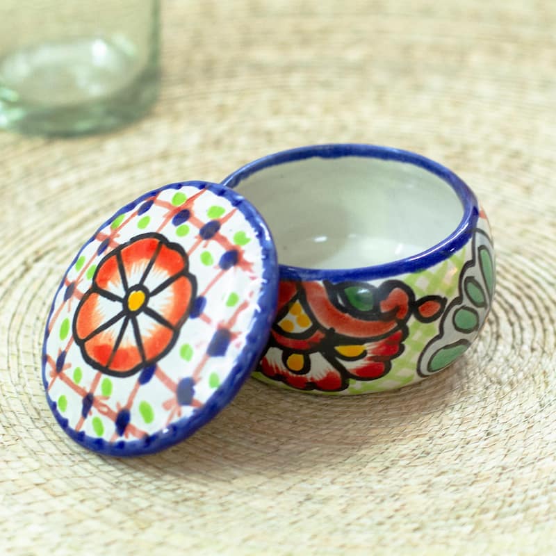Novica Handmade Hidalgo Bouquet Ceramic Decorative Box
