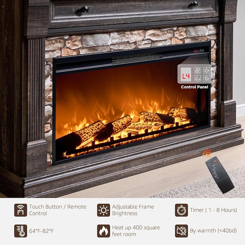 52" Farmhouse Electric Fireplace TV Stand, Wood Entertainment Center