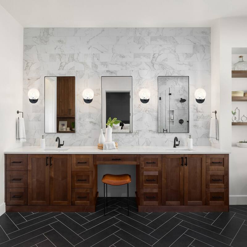 Crown Heights 8 in. 1-Light Matte Black Wall Sconce with White Art Glass Shade