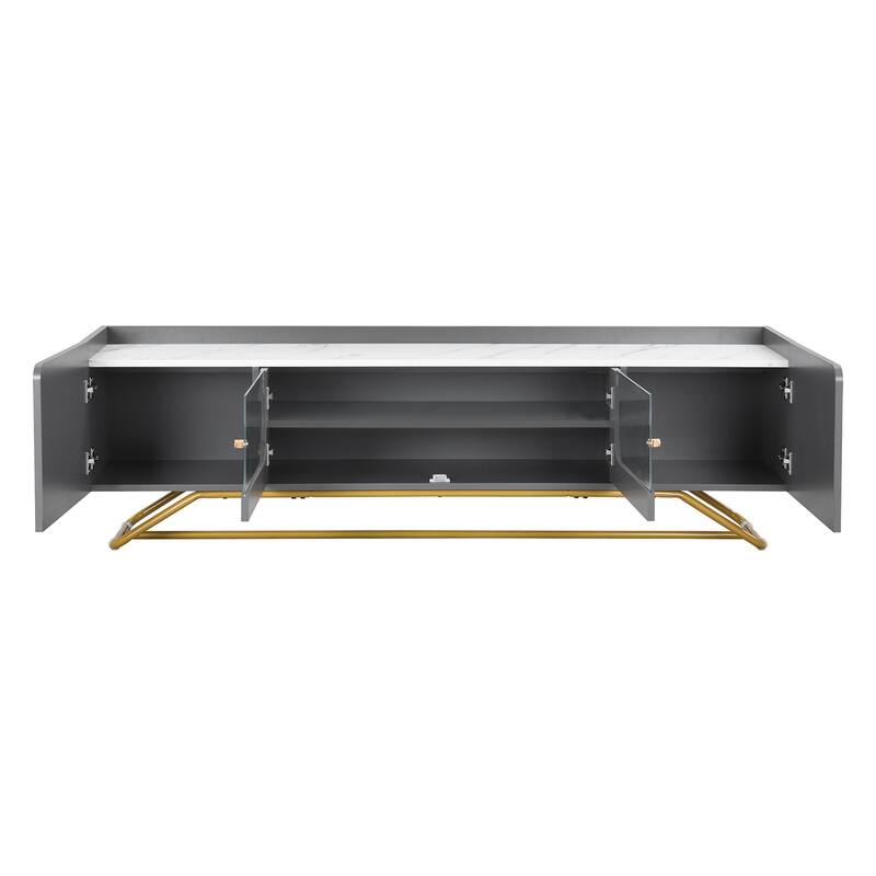 TV Stand, Entertainment Center with Fluted Glass, for TVs Up to 70"
