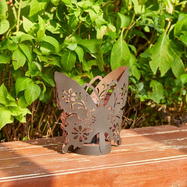 Glitzhome Set of 2 Outdoor Metal Bird/Butterfly Cutout Solar