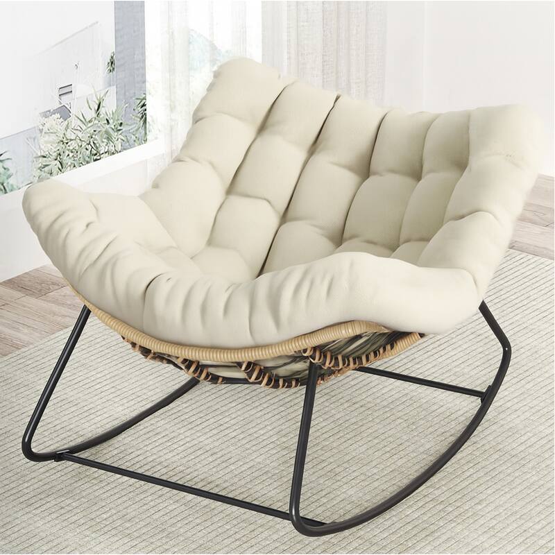 Oversized Outdoor Rocking Papasan Chair with Cushion
