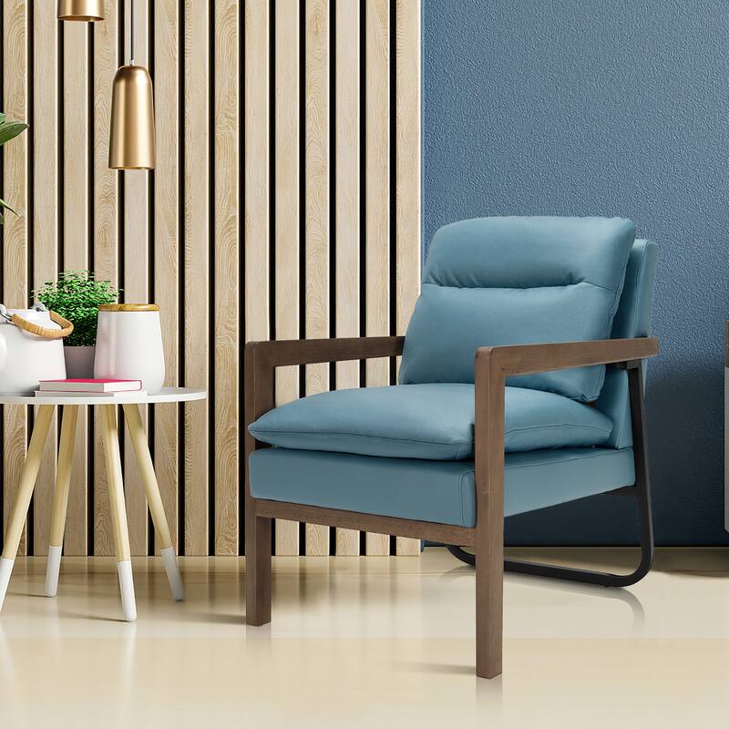 Costway Modern Accent Armchair Lounge Chair w/ Rubber Wood Legs & - 34.5'' x 26.5'' x 36''