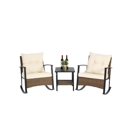 Wicker Rocking Chairs for Outdoors 3 Piece, Patio Rocking Chairs Set of 2, Patio Furniture Set, Small Outdoor Set