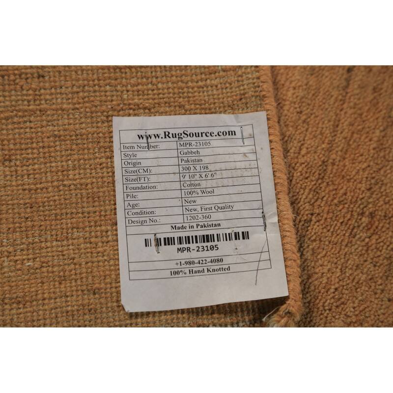 Modern Gabbeh Oriental Area Rug Hand-Knotted Yellow Wool Carpet - 6'6" x 9'10"