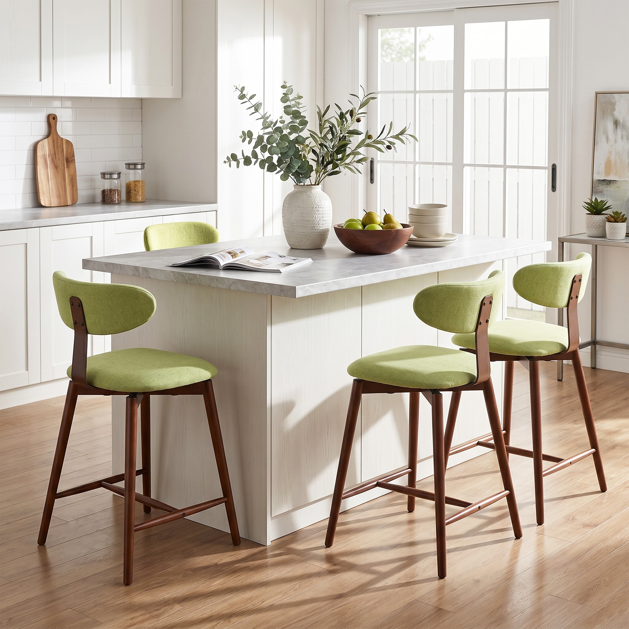 Wooden Upholstered Swivel Bar Chairs (Set of 2,4,6,8)