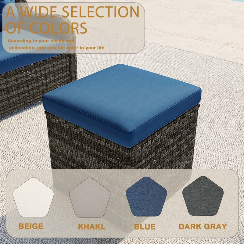 17.7" W Outdoor Rattan Patio Square Ottoman with Seat Cushion