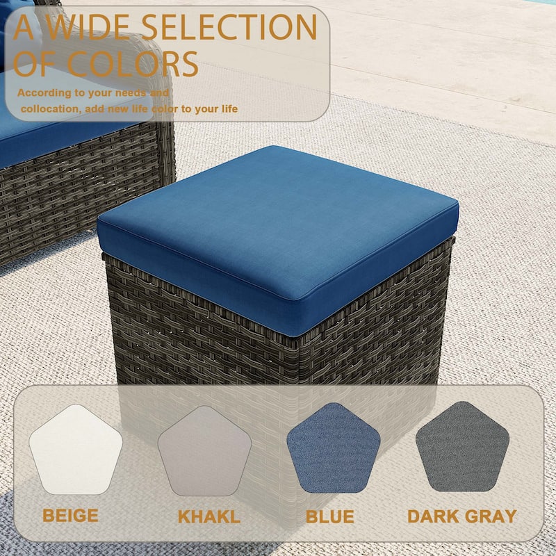17.7" W Outdoor Rattan Patio Square Ottoman with Seat Cushion