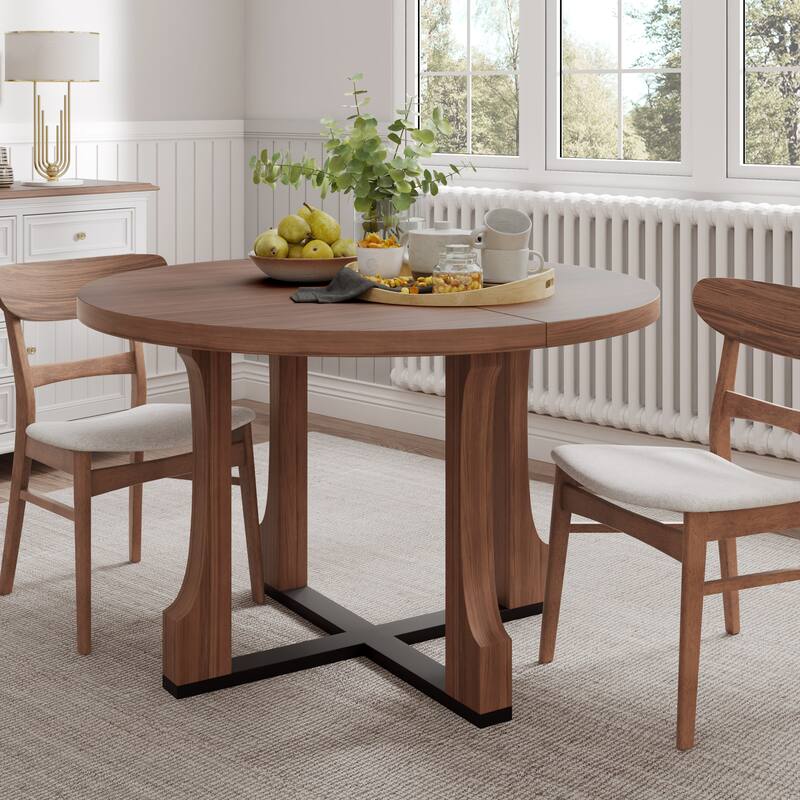 Round Farmhouse Dining Table with Scratch-Resistant Top Kitchen Table with Waterproof Finish for Dining Room