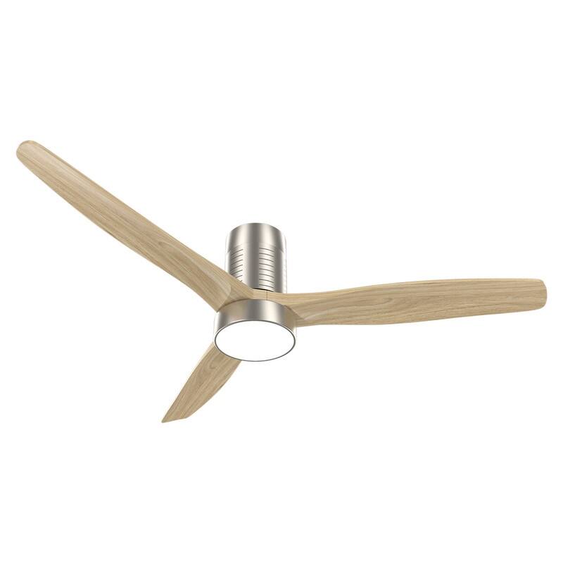 52 Inch Farmhouse Style Flush Mount Ceiling Fan with Light and Remote Control, Reversible DC Motor - Silver with Burlywood Blades