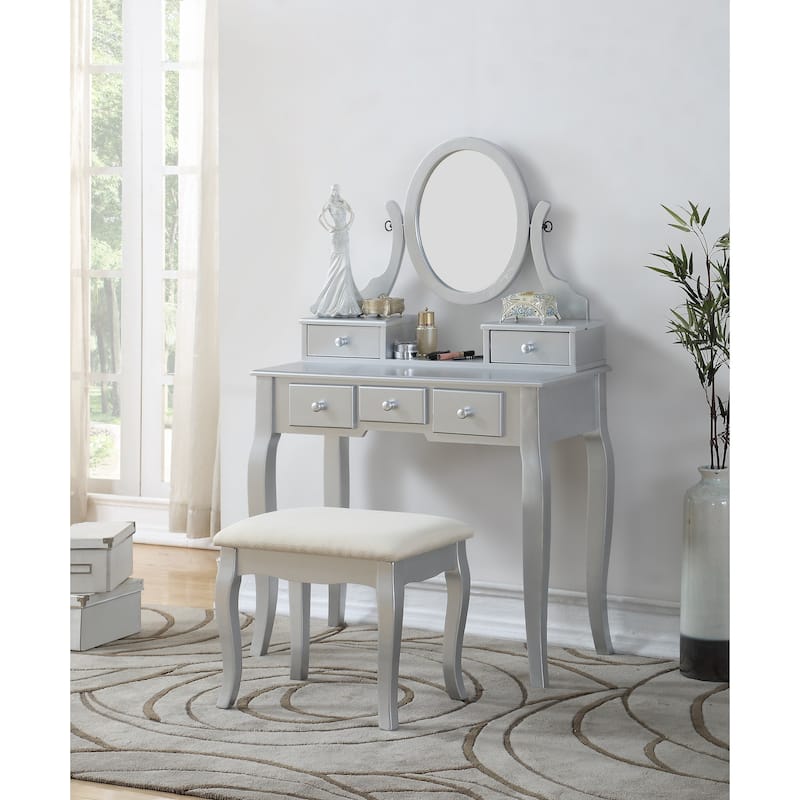 Roundhill Furniture Copper Grove Watt Wood Makeup Vanity Table and Stool Set