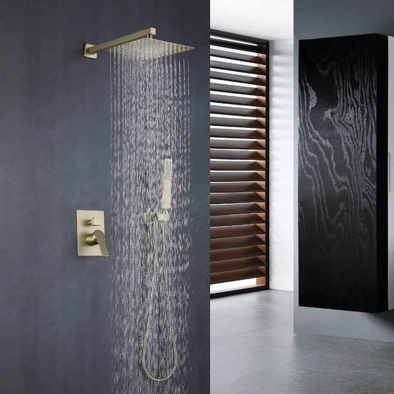 Wall Mounted Shower Faucet With Hand Shower Modern Shower System Set 10 Inch Rainfall Shower Head With Pressure Balance Valve