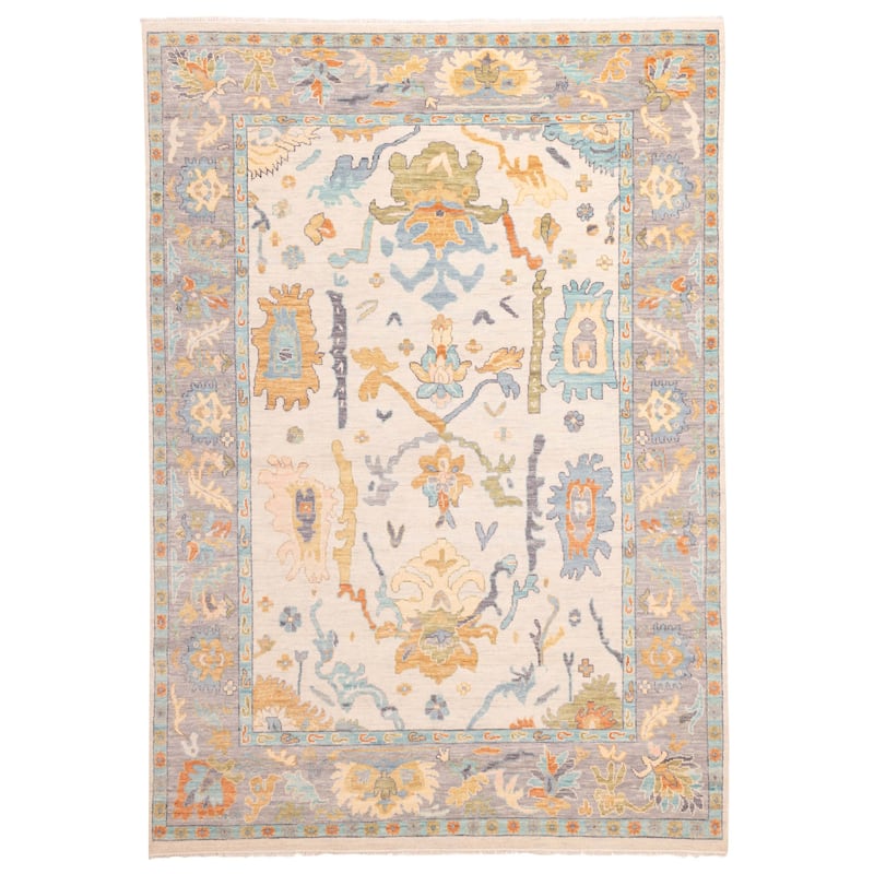 ECARPETGALLERY Hand-knotted Modern Oushak Ivory Wool Rug - 8'11 x 12'3