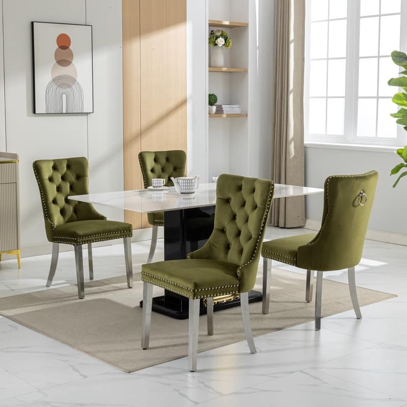Contemporary Velvet Upholstered Dining Chair Set of 6 - Olive Silver
