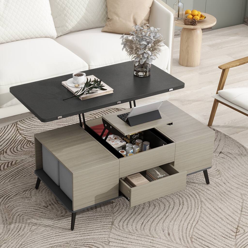 5 Pieces Lift Top Coffee Table Set with Ottomans