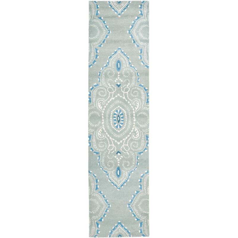 SAFAVIEH Handmade Wyndham Geanina Modern Wool Rug - 2'3" x 9' Runner - Blue/Ivory