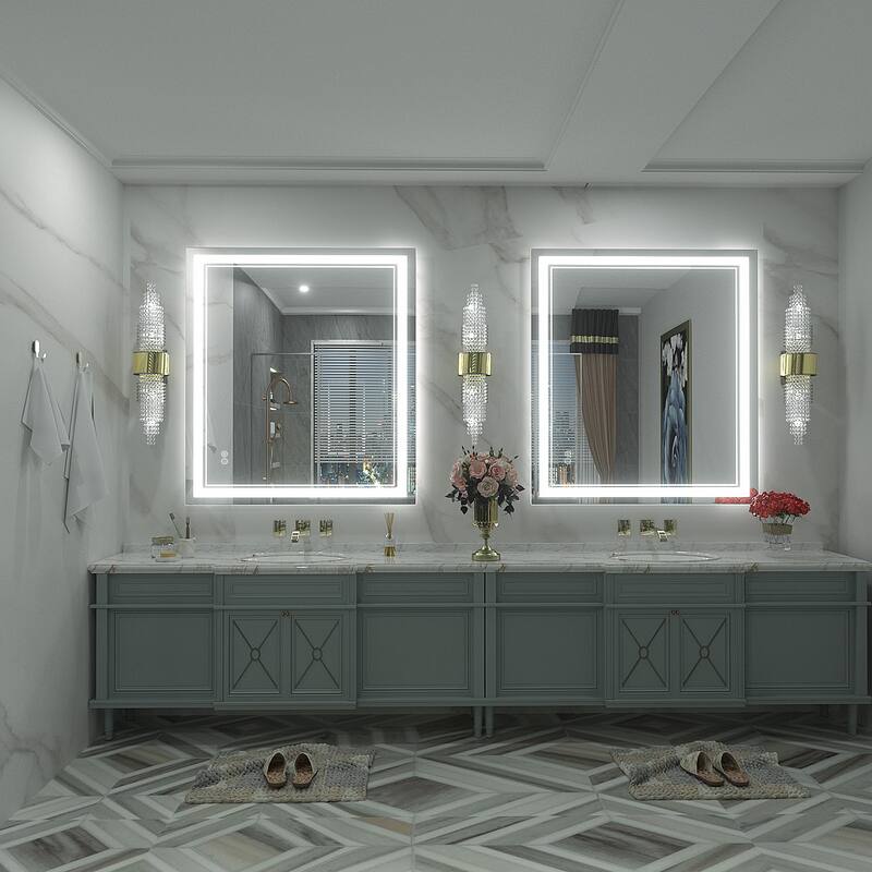 KIOTEE Frameless Front lit LED Lighted Anti-Fog Tempered Glass Bathroom Vanity Mirror with ETL and 3-Year Warranty