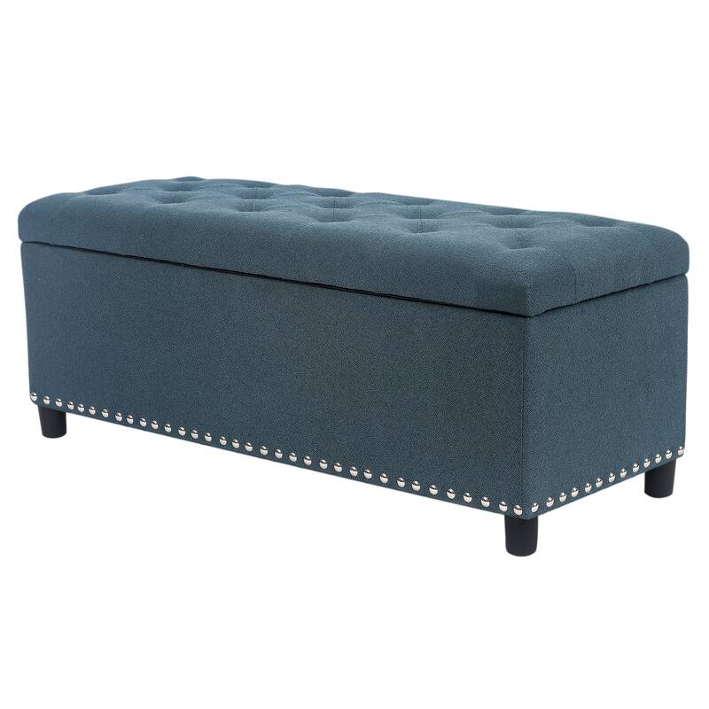 Adeco 41 Inches Storage Bench Linen Tufted Top Ottoman for Living Room