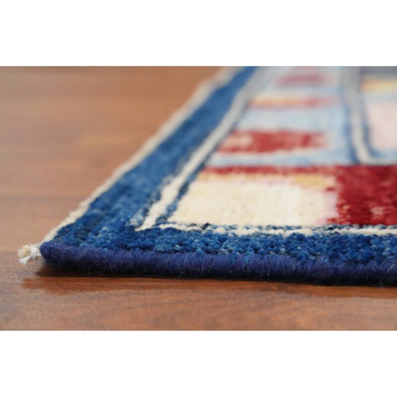 Hand Knotted Oriental 100% Wool Carpet Transitional Floral Navy Blue & Blues Oushak Area Rug - 6' 7'' X 5' 0''