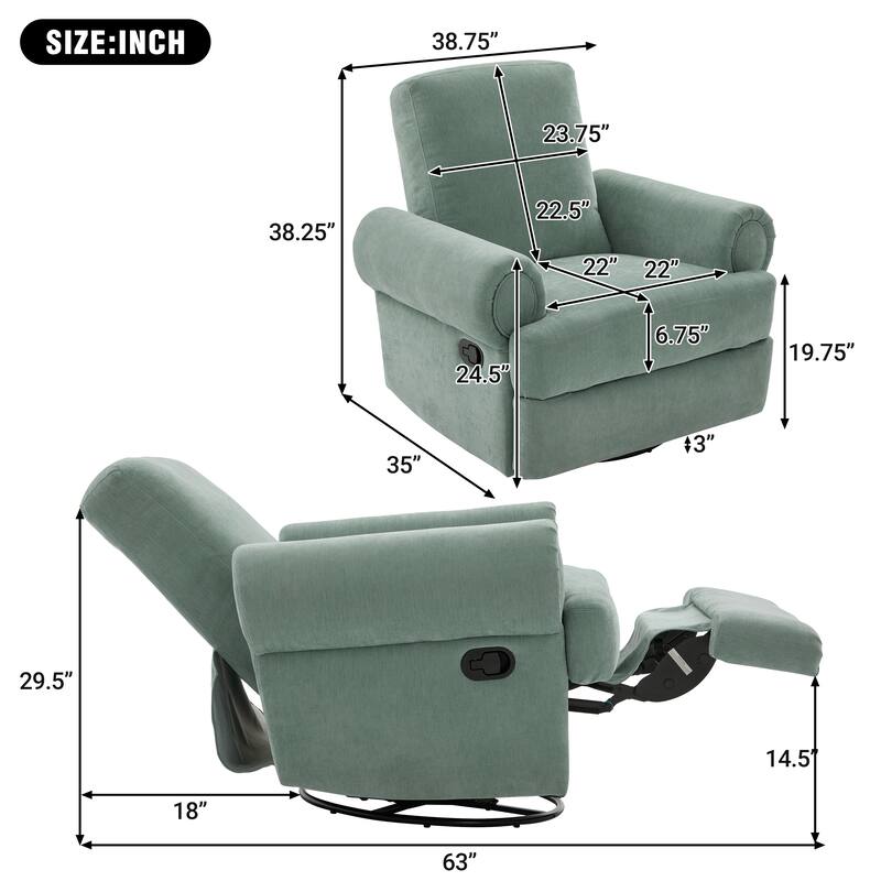 Manual Recliner Sofa Swivel Recliner Rocker Chair with Adjustable Backrest for Living Room, Bedroom, or Nursery