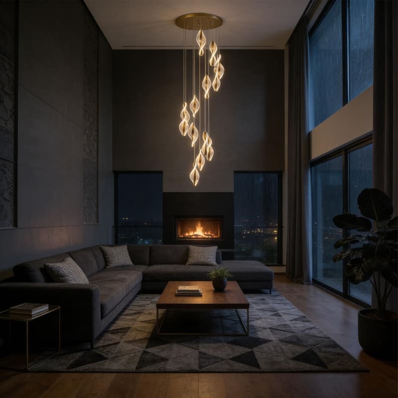 AIWEN Gold Modern LED Spiral Pendant Chandelier with Acrylic Shades Multi Light for Staircase Foyer