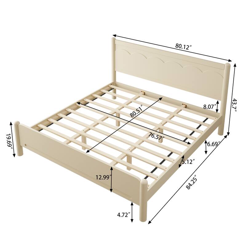 Wood Platform Bed Frame with Headboard & Wooden Slat Support