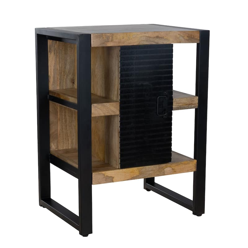 Groove Mango Wood Storage Cabinet, 32" Industrial Accent Cabinet