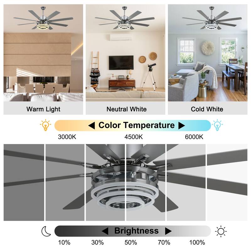 Bella Depot 72" Gold Large Ceiling Fan with Light and Remote