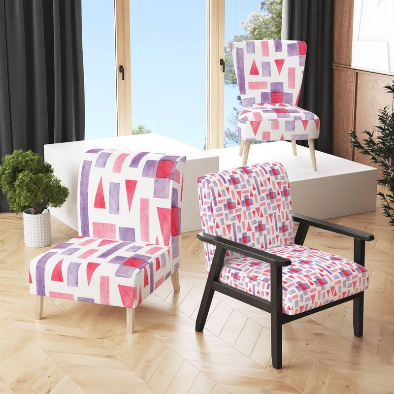 Designart "Pink and Purple Geometric " Upholstered Patterned Accent Chair and Arm Chair